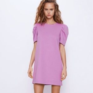 NWT Zara Blogger Purple Balloon Sleeve Plush Mini Dress